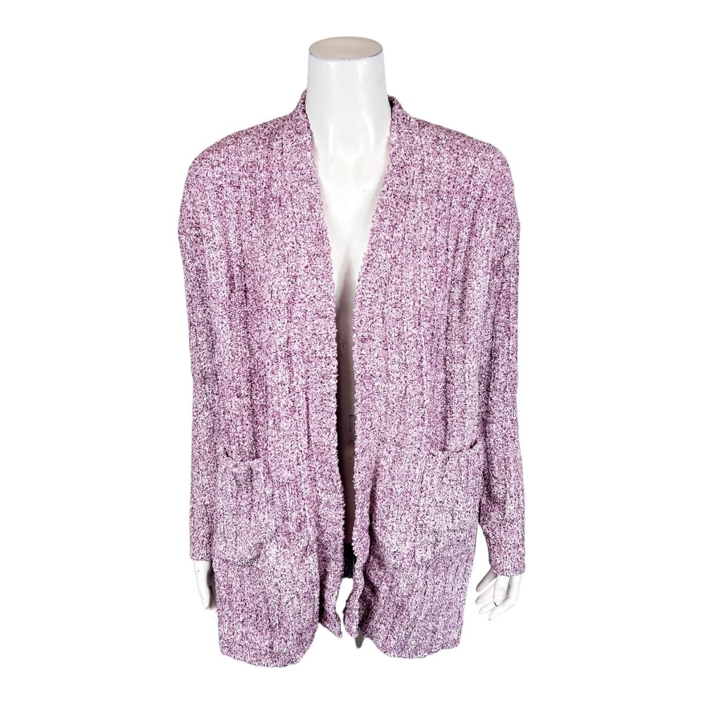 Modern Soul Chenille Open Front Cardigan With Pockets Deep Burgundy Small Size